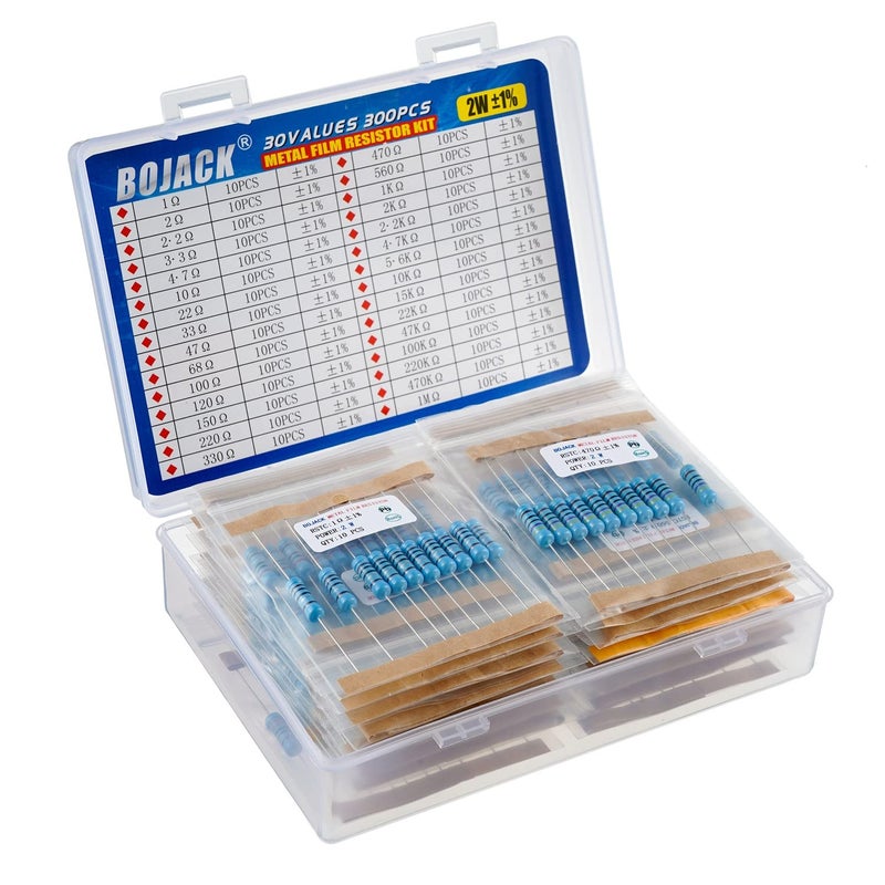 BOJACK 300 Pcs 30 Values Resistor Kit 1 Ohm - 1M Ohm with 1% 2W Metal Film Resistors Assortment - Image 2